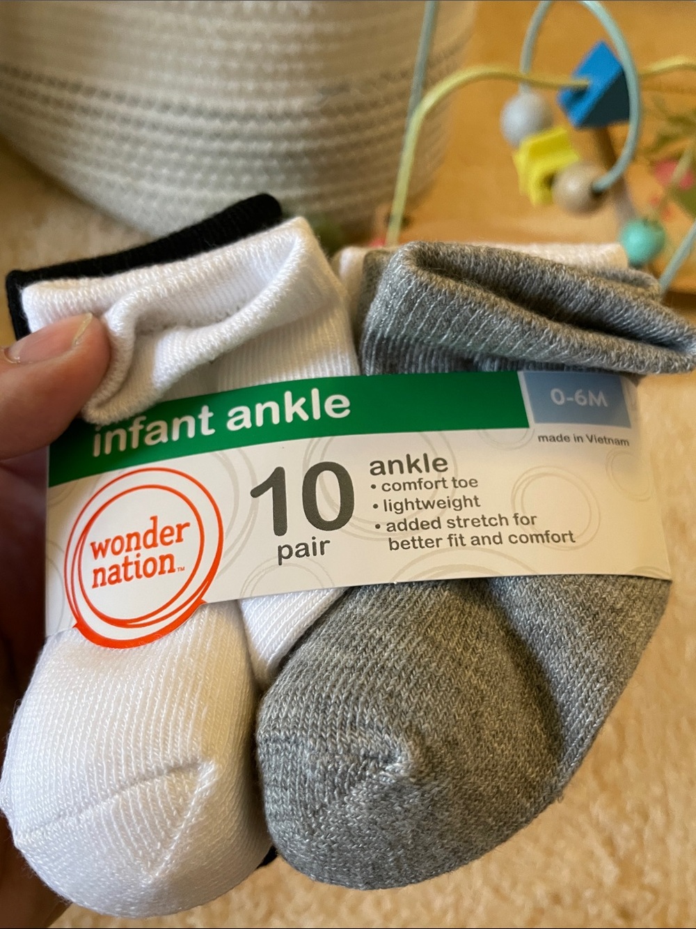 wonder nation Infant Ankle Socks - White, Gray & Black (10 Pair)